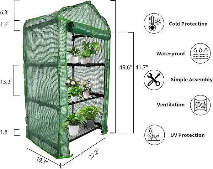 3 Tier Mini Indoor Greenhouse,27"x19"x49" GreenHouses with Clear PE Cover and Roll-Up Zipper Door,Plastic Green House for Indoors Grow Tent&Garden greenhouses for Outdoors