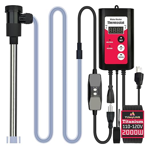 2000W Titanium Submersible Electric Immersion Water Heater with Temp Control & GFCI – Portable Heater for Hot Tubs, Above-Ground Pools, Inflatable Pools, Baptism Pools, Spa Tubs & Bathtubs