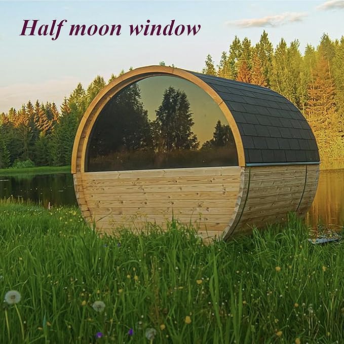 ZONEMEL Customize Outdoor Steam Saun, Traditional Barrel Sauna for 4-8 Person, Canadian Pine/Hemlock/Cedar, Porch Option, Window Selection, Wood Burning Stove (0-195 °F)