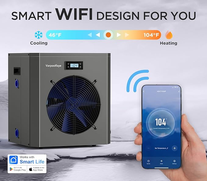 16000BTU Above Ground Pool Heat Pump for 5000 Gallon Pools, WiFi Smart Control, Titanium Heat Exchanger, 110V-120V/60Hz Efficient Heating