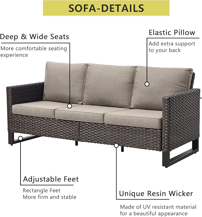 HUMMUH 5 Piece Patio Furniture Set with Fire Pit Table 41in 55,000 BTU,Wicker Outdoor Conversation Sets -Patio Sofa Outdoor Chairs Set of 2 for Porch,Garden,Backyard