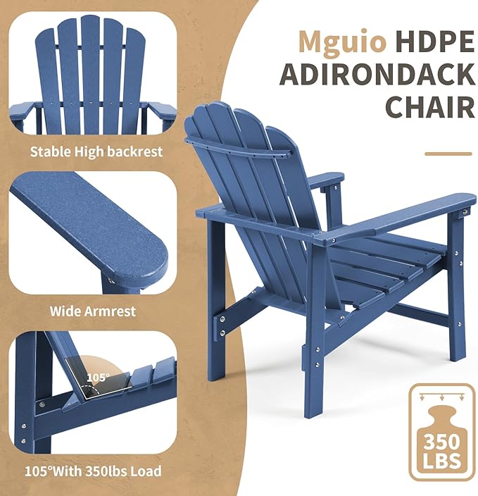 Stackable Adirondack Chair, Space Saving HDPE All-Weather Fire Pit Chairs for Outdoor Lawn Porch Deck