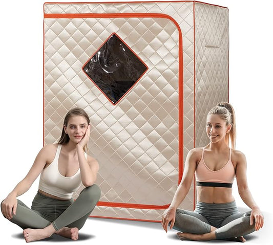 2 Person Portable Full Spectrum Infrared Sauna, Full Size Large Space Spa Tent with Remote Control,1600W Fast Heating, Foldable Chairs & LED Therapy Light, Home Spa for Relaxation (47.2"x35.4"x63")