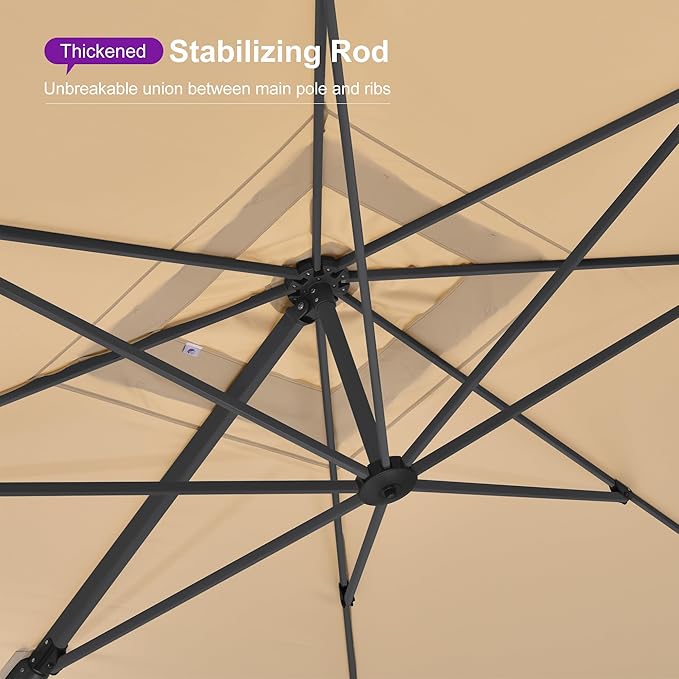 PURPLE LEAF 10 FT Cantilever Umbrella with Base Square Large Aluminum Outdoor Offset Patio Umbrella with 360° Rotation for Pool Garden Deck Backyard Beige