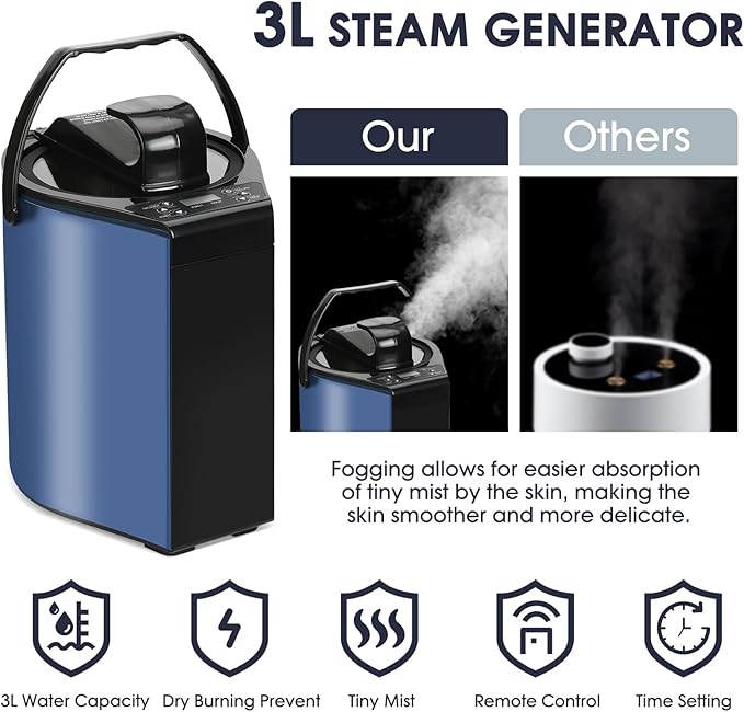 Portable Steam Sauna, Steam Saunas for Home, Personal Sauna for Home, Pop up Sauna Box Tent with 3 L Steamer, 9 Levels, UV Atomization,90 MinTimer, Remote Control, Folding Chair-Blue