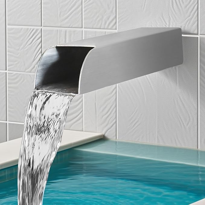 4x3 Inch Stainless Steel 316 Waterfall Spout for Pools Ponds Water Walls - Outdoor Fountain Spillway with Straight Flow Design & Built-in Lip (Brushed Stainless Steel)