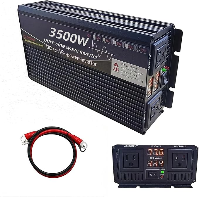 3500 Watt Power Inverter 12V DC to 220V AC Converter, RV Inverter, LED Display with 2 AC Outlets Dual Fans Radiating, for RV, Camp and Home, Electric Tool Pure Sine Wave Inverter (220V, 3500W 12V)
