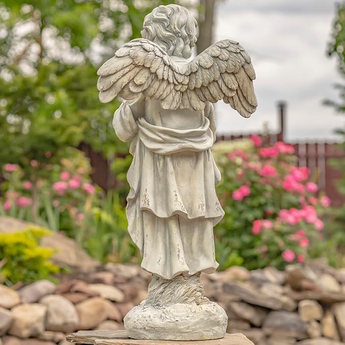 Zaer Ltd. 39" Tall Magnesium Angel Statue Figurines for Outdoor and Indoor Use (Praying Taylor, Antique White)