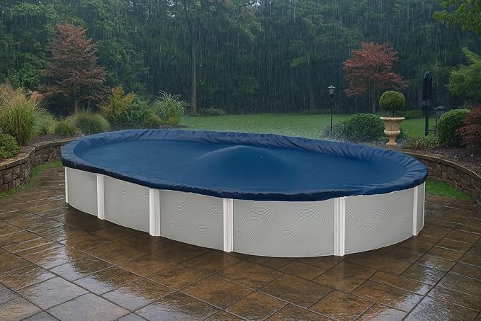 Premium Winter Pool Cover for Above Ground Oval Pool, 18' x 33' Ft., Aboveground Pools Winter Cover, 8-Year Warranty, Includes Winch and Cable, Strength & Durability, UV Protection