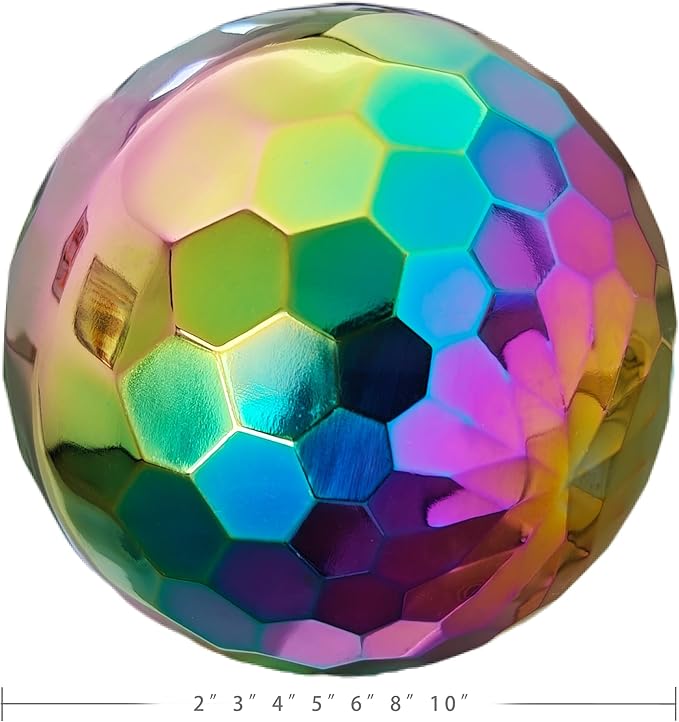 304 Stainless Steel Gazing Ball Sculptures Diamond Ball Decoration Mirror Hollow Decor Ball Reflective Garden Sphere Hollow Metal Ball Ornament Statues Gazing Globe for Home Garden (Rainbow 8 inch)