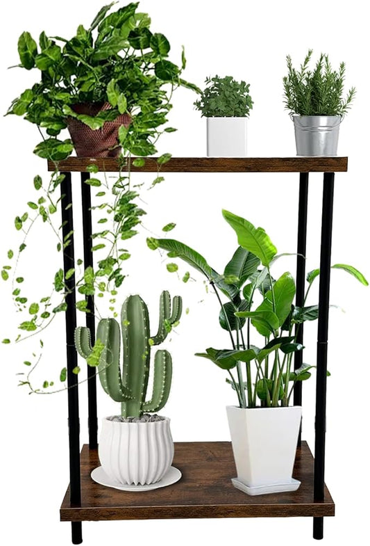 2 Tier Metal Sturdy Heavy Plant Stand, Narrow Plant Stand Indoor and Outdoor L19.68 x W11.81 x H27.55 inch， Capacity & Heavy Duty Construction