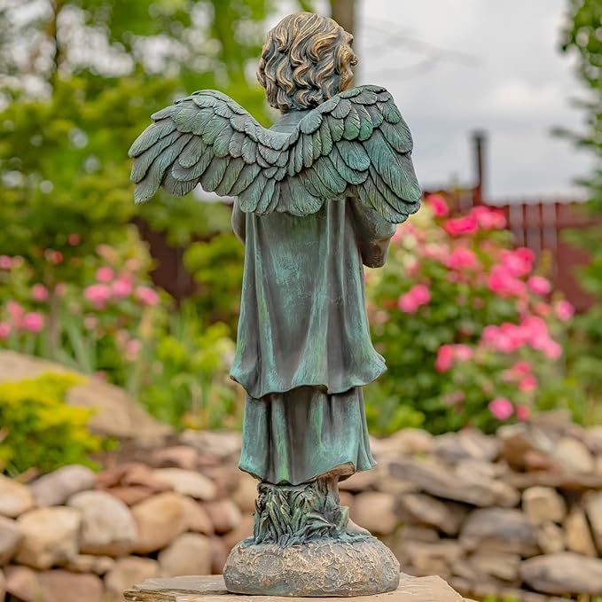 Zaer Ltd. 39" Tall Magnesium Angel Statue Figurines for Outdoor and Indoor Use (Reading a Book Symone, Aged Bronze)