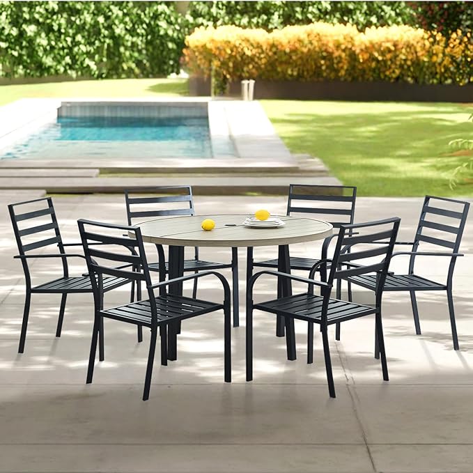 Outdoor Dining Chairs Set of 6, Aluminum Frame Stackable Patio Dining Chairs with Armrest, Wrought Iron Patio Bistro Chairs for Lawn, Backyard, Garden, Porch