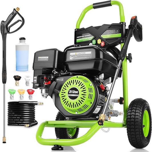 4200PSI Gas Pressure Washer 4.0GPM Gas Power Washer 212CC Gas Powered Washing Machine Commercial High Pressure Washer with 25ft Hose&5 Nozzles for Patio Garden Yard Vehicle,EPA/CARB/ETL (Green)