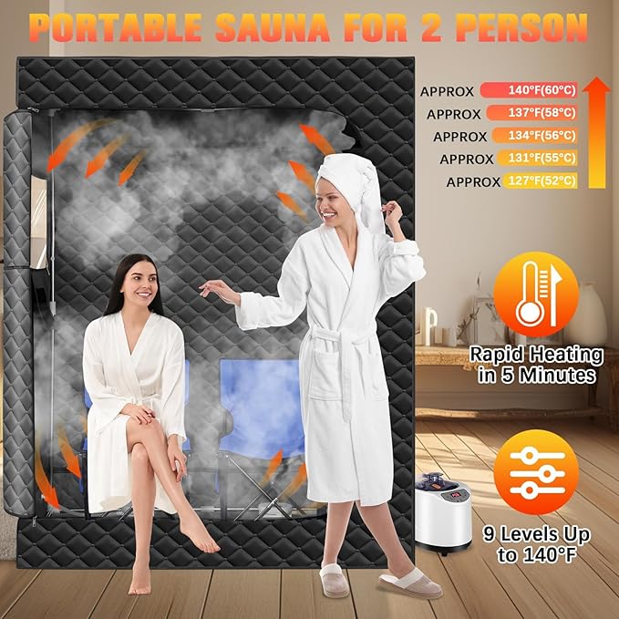 Upgraded Portable Steam Sauna, Portable Sauna Box for Home, Home Sauna Tent Full Body, 1200W 3L Steam Generator, 99 Minute Timer, Folding Chair, Remote Control Included(Black)