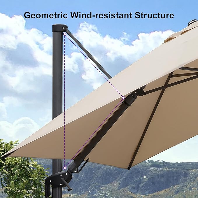 PURPLE LEAF 6.5' X 10' Left-right Tilt Patio Umbrella Outdoor Cantilever Swivel Rectangle Umbrella Aluminum Offset Umbrella with 360-degree Rotation for Garden Deck Pool Patio Beige