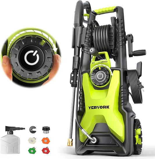 4000 Max Adjustable PSI Pressure Washer, 2 Max GPM Power Washer with 33 FT Hose Reel, Steel Wand, 500ml Foam Cannon, 4-Nozzle Set, Electric Pressure Washer for Cars, Fences, Patios
