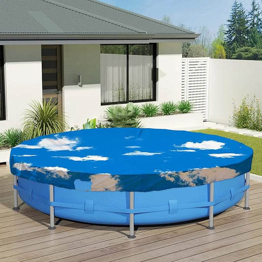 ECOOPTS 19 ft Waterproof Round Polyester Pool Cover for Above Ground Pools, Swimming Pool Cover Protector Winter Safety Cover (Blue Sky)