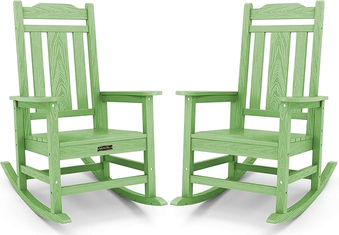 SERWALL Outdoor Rocking Chair Set of 2, Patio Rocking Chairs Set, HDPE Rocking Chair Outdoor for Adults, Heavy Duty Front Porch Rocker, Mint