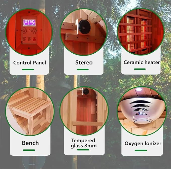 Outdoor Far Infrared Sauna 6 Person, Canadian Red Cedar Barrel Sauna, Extra Large Space with Porch, 220V, 3500 W, 10 Heating Element, Oxygen Bar, USB Radio, Lamps(0-140℉)