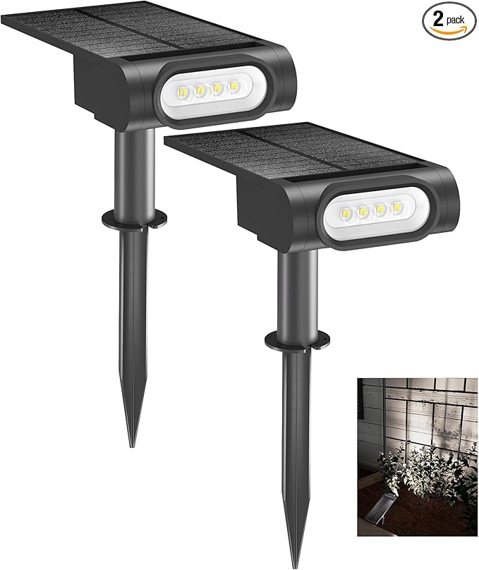 EZVALO Solar Spot Lights Outdoor Waterproof IP67, 3 Lighting Modes Landscape Spotlights, Efficient King-Size LEDs, Solar Powered for Garden Yard Pathway (2Pack-Cool White)