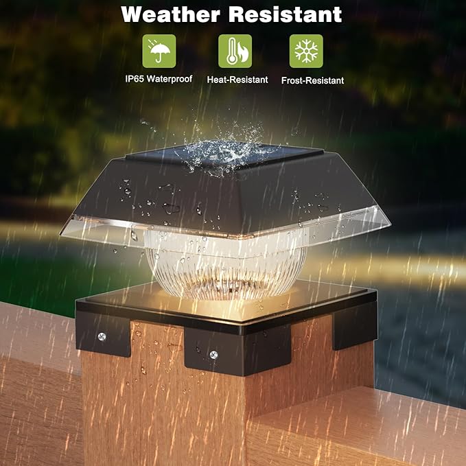 INDARUN 4x4 Post Solar Lights, Fence Deck Post Solar Outdoor Lights Fit 4x4 5x5 6x6 Wood Posts/4x4 Vinyl Posts Caps, Cold White & Warm White, 120 Lumen, for Patio Porch Garden Landscape Lighting