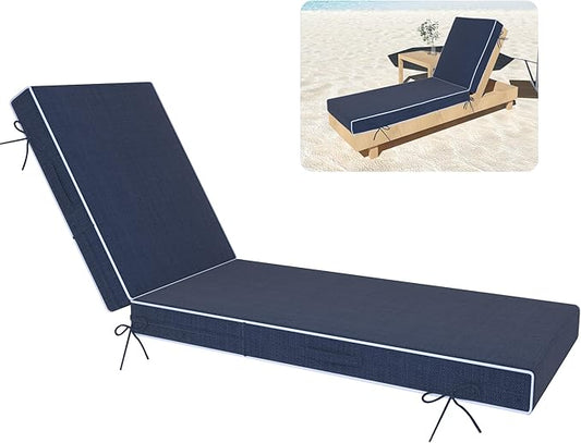 Chaise Lounge Cushions Outdoor Furniture 72 x 21 Inch Olefin Patio Lounge Chair Cushions 4'' Thick Waterproof Outdoor Chaise Cushion Weather Resistant Pool Lounger Cushion (Navy)