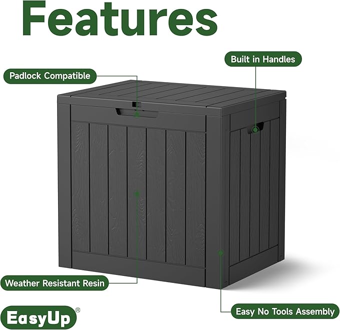 EasyUp 30 Gallon Resin Deck Box Waterproof, UV Resistant Outdoor Storage Box for Delivery, Patio, Garden,and Porch,Striped Black