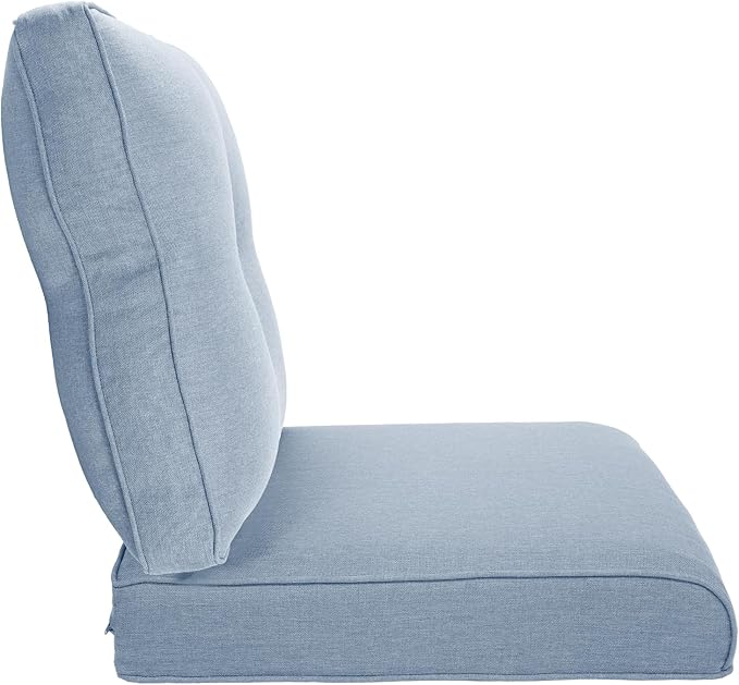 Pop 22x25/22x24 Outdoor Cushions for Patio 5 Piece Set - Set of 5 Water-Resistant Replacement Cushion for Wicker Rocking Swivel Chairs Loveseat Couch Sectional Sofa - Baby Blue/Button