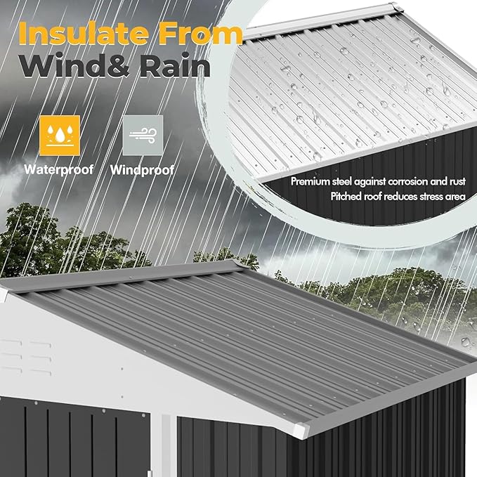 Furniwell Outdoor Storage Shed, Metal Garden Sheds Outdoor Storage House with Single Lockable Door for Backyard Patio Lawn (Gray, 6 x 4 FT)