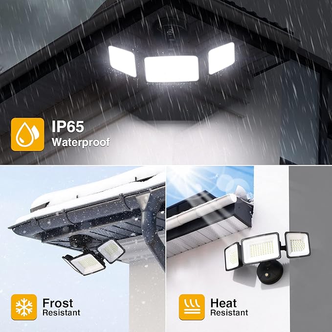 Onforu 100W Dusk to Dawn Outdoor Lighting, 9000LM Exterior Led Flood Lights, IP65 Waterproof 3 Adjustable Heads Security Black Lights Fixture, 6500K Photocell Floodlights for Garage, Patio, Yard