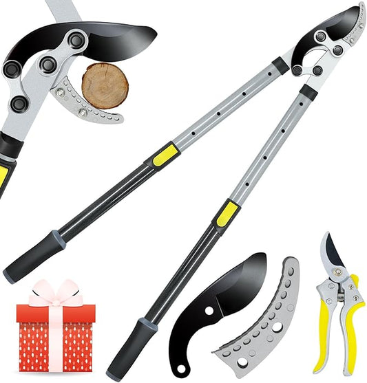 JARDINEER 3Pcs Branch Cutter Heavy Duty, Extendable Loppers for Tree Trimming, 28-38.5" Garden Lopper with 2 Inch Cutting Capacity, Include Pruning Shear and SK5 Spare Blade