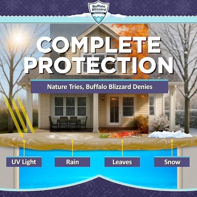 Buffalo Blizzard Supreme Plus 30 ft x 60 ft Rectangular Winter Pool Cover | Tan/Silver | Heavy Duty for Above Ground Swimming Pools | Easy Install | Cold & UV Resistant | Seasonal Debris Protection