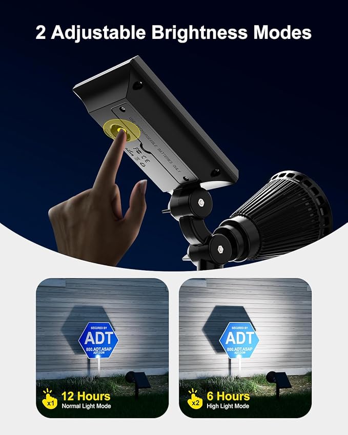 2 Pack Solar Spotlights Outdoor Waterproof for Flag, Tree, Statue, Number Sign, Plant Pot, Bright LED Outside Landscape Flood Lamp for Accent Uplighting Yard, Garden, Driveway, Walkway, Porch, Fence