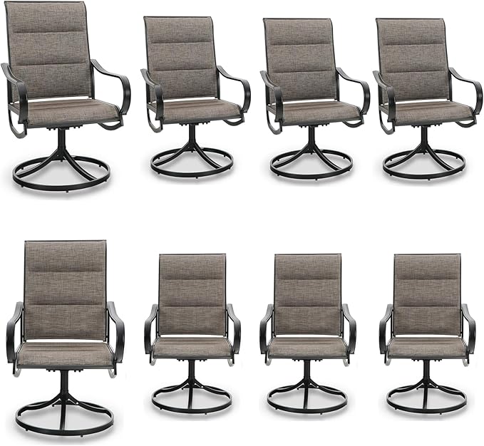 MFSTUDIO Swivel Patio Dining Chairs Set of 8, Outdoor Dining Chairs with Padded Textilene Fabric & Sturdy Metal Frame, All Weather Outdoor Sling Furniture Chairs for Deck, Lawn and Backyard