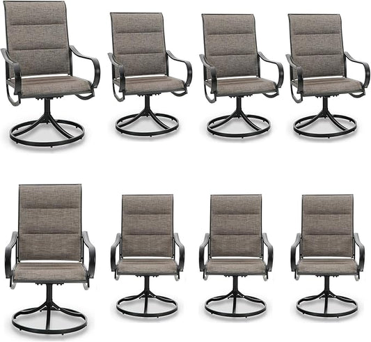 MFSTUDIO Swivel Patio Dining Chairs Set of 8, Outdoor Dining Chairs with Padded Textilene Fabric & Sturdy Metal Frame, All Weather Outdoor Sling Furniture Chairs for Deck, Lawn and Backyard