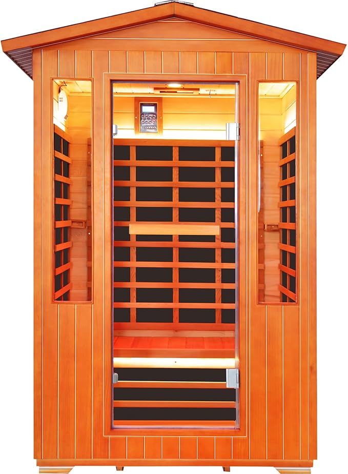 Outdoor Sauna 2 Person Far Infrared Sauna with LED Beauty Lamp Dry Spa Room Low-EMF 2080W 110V Bluetooth Speakers 48.8"x38.2"x81.9"