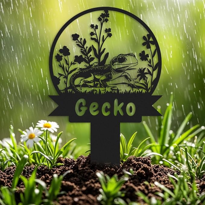 Custom Gecko Metal Memorial Plque,Personalized Gecko Remembrance Stake,Gecko Loss,Grave Markers,Outdoor Garden Decor,Yard Sign gecko 16inch