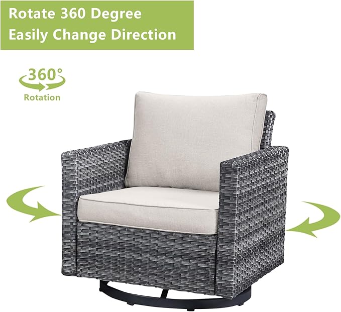 Outdoor Patio Swivel Rocker Chairs - Single Wicker Patio Swivel Rocking Chair with Waterproof Wicker,Comfortable Cushions and Sturdy Metal Frame for Outside Porch Deck Backyard(Mixed Grey/Beige/1PC)