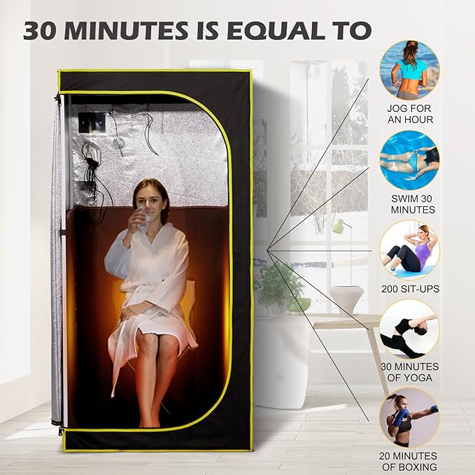 Portable Infrared Sauna, Full Size Personal Home Sauna Spa for Relaxation, Dry Heart Sauna Tent with Heating Foot Pad & Fortable Chair (L 31.5" x H 31.5" x H 62.9")