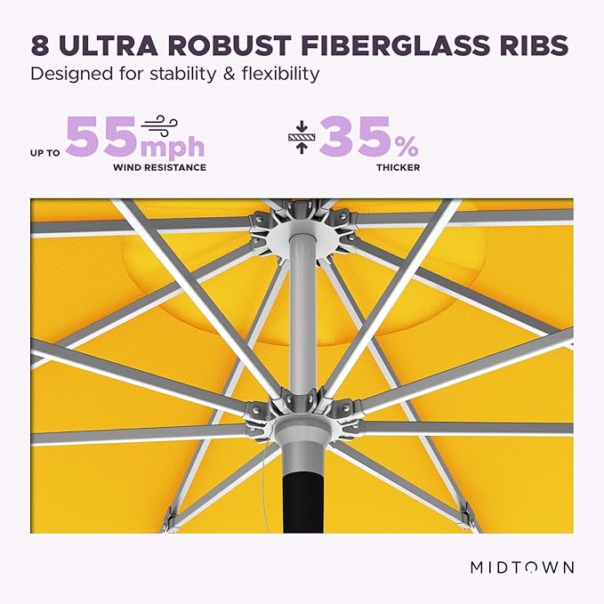 Midtown Umbrellas Push Pop Sunbrella Umbrella 10 Feet Large Outdoor Umbrella With Yellow Acrylic Fabric - Deck Patio Umbrella, Backyard Umbrella, Garden Umbrella & Pool Umbrella - Black Pole