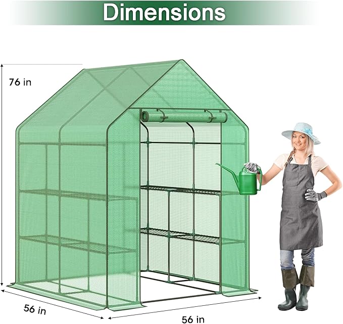 Outdoor Greenhouse with Screen Door,Outside Heavy Duty Walk in Green House for Garden Plants UV Protection Thermostatic Waterproof (Green, 78x56x56 Inch)