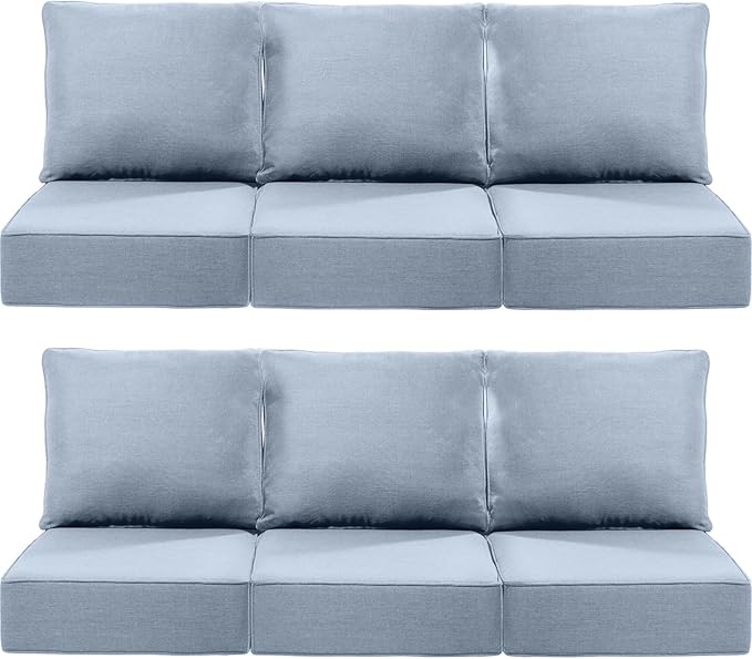 Luxury 24x24x6 Inch Outdoor Deep Seat Cushions Set of 6 - Comfortable Patio Zipper Chair Cushion for Outside Wicker Dining Rocking Swivel Chairs Loveseat Couch Sectional Sofa - Baby Blue
