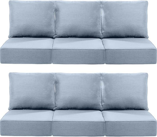 Luxury 24x24x6 Inch Outdoor Deep Seat Cushions Set of 6 - Comfortable Patio Zipper Chair Cushion for Outside Wicker Dining Rocking Swivel Chairs Loveseat Couch Sectional Sofa - Baby Blue