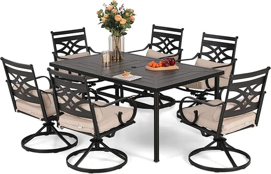 Sophia & William Swivel Patio Dining Set for 6, Outdoor Table and Chairs, Removable Seat Cushions, 64" Black Patio Dining Table