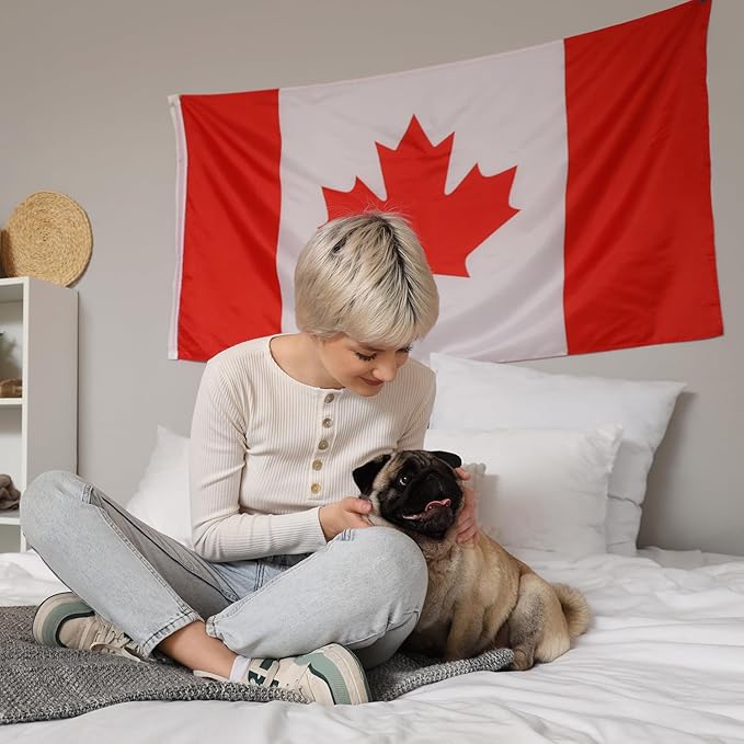 Canada Canadian Flag 3x5 ft Outdoor, Double Sided 3 Ply Heavy Duty National Flag for CA, 100% Quality Polyester Canadian Banner with Brass Grommets 4 Rows Stitches