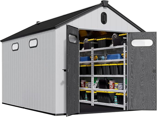 Chery Industrial 8 x 12FT Outdoor Storage, Affordable Metal Tool Shed with Lockable Sliding Shed Door and Vents,Waterproof Galvanized Steel Sheds & Outdoor Storage for Backyard, Garden(Grey)