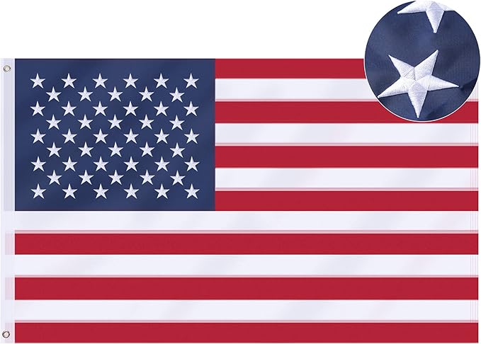 American Flag 6x10 Ft, US Deluxe Embroidered Heavy Duty Premium Polyester Durable Outside Flags with Brass Grommets