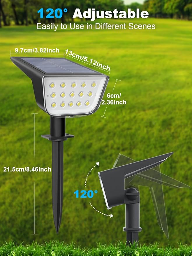 Solar Spot Lights Outdoor, Ultra Bright Solar Garden Lights Cool White, IP68 Waterproof Landscape Spotlights, 800LM 6500K for Yard Garden Wall Driveway, 2 Pack