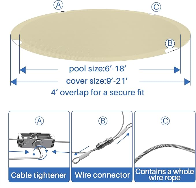 ECOOPTS Round Pool Cover for Above Ground Pools, Swimming Pool Cover Protector Winter Safety Cover (8 ft, Beige)